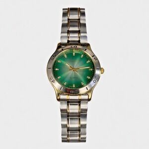 Geneva Green Dial‎ Quartz Watch Two-Tone Stainless Steel Bracelet Not Tested